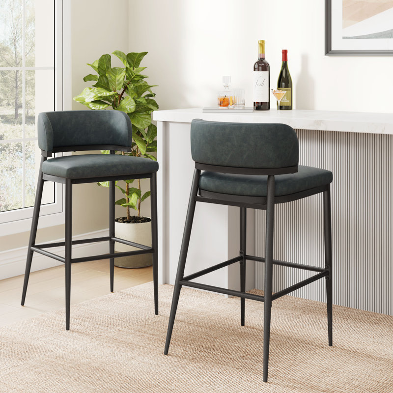 Henrik 30" Seat Height Metal & Faux Leather Bar Stools, Dark Green