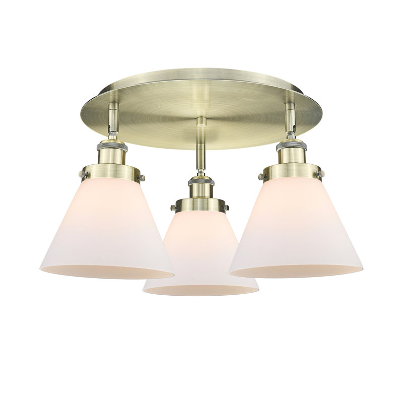 Plafonnier encastré 3 lumières Cone, Laiton antique, Blanc mat