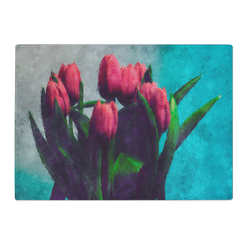 Tempered Glass Bouquet of Red Tulips Chopping Board, 20 cm x 28.5 cm