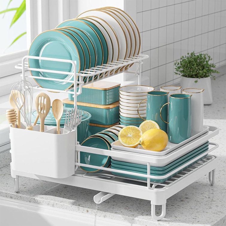 Prep & Savour Clayson Double Tier Stainless Steel Dish Rack, With  Drainboard Set And Utensil Holder & Reviews