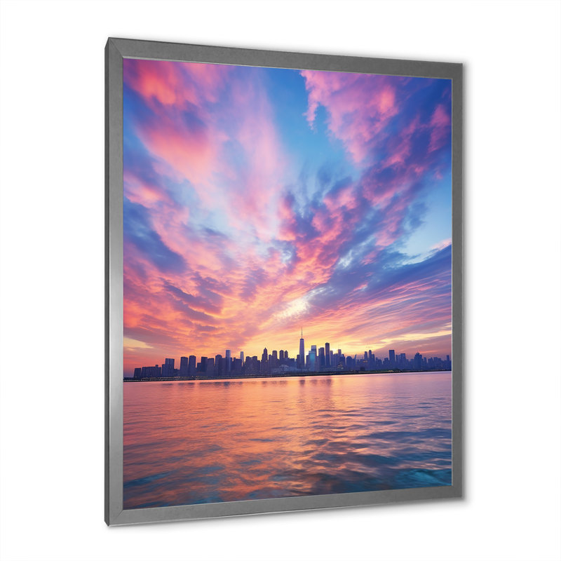 Tyneside Blue Pink Sskyline Symphony II, reproduction d'art sur toile, H 32 po x l 16 po x P 1 po, Cadre photo argenté