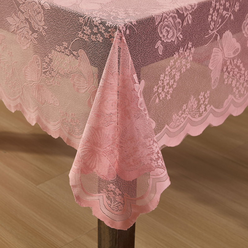 August Grove® Dearia Floral Lace Fabric Tablecloth, Lace Fabric Table Cloth for Round Tables, Wrinkle Resistant Tablecloth, Patterned Scalloped Tablecloth (Round)