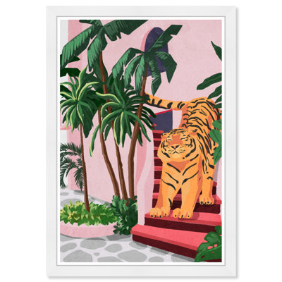 Animaux, tigre, impression sur papier rose tropical