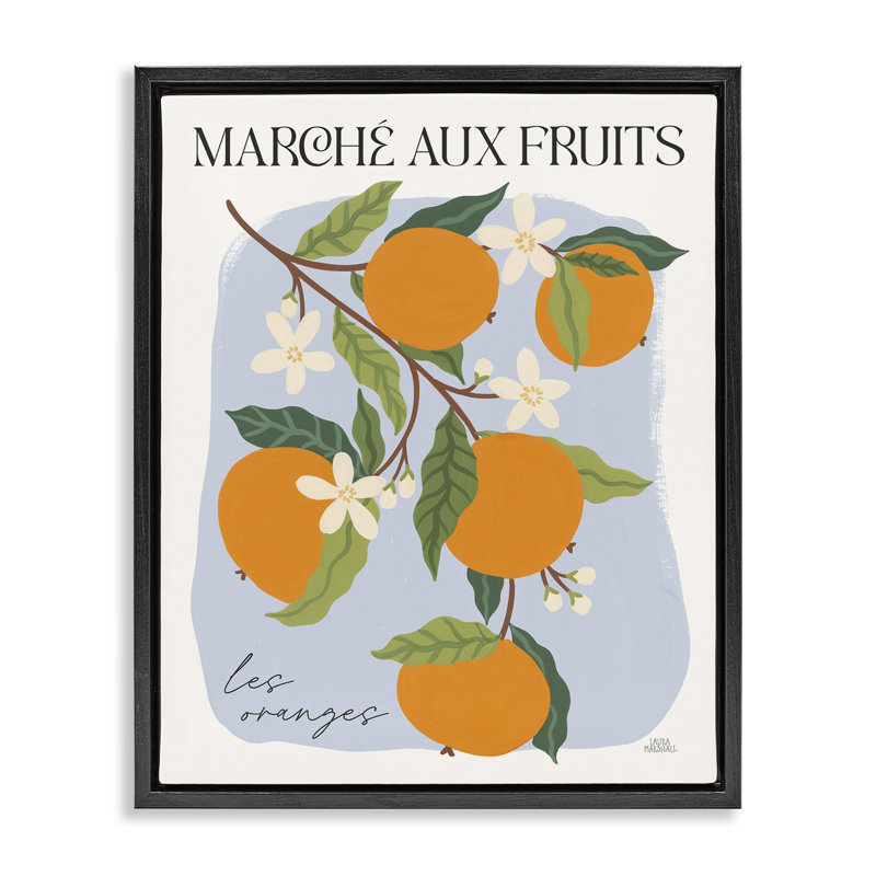 "Marche aux oranges", art mural encadré par Wild Apple, Cadre flottant noir de jais, H 21 po x l 17 po
