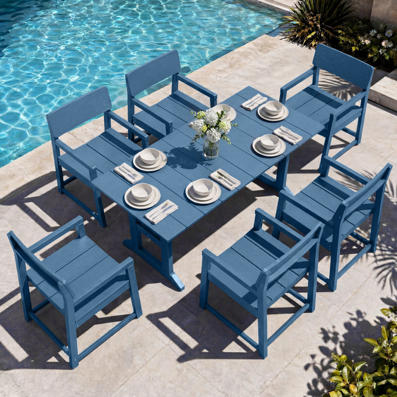7-Piece HDPE Outdoor Patio Dining Set, Blue