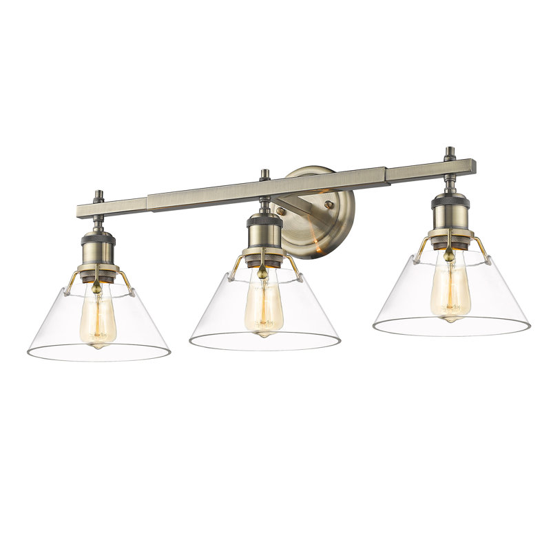 Luminaire à 3 lumières Felda, Laiton vieilli, Verre transparent