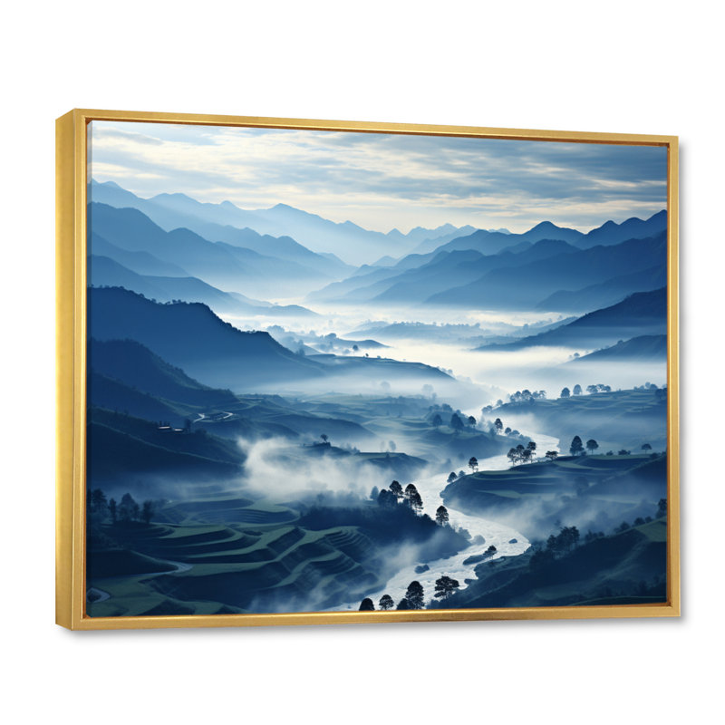 Thailande, Misty Mountains, H 30 po x l 40 po x P 1,5 po, Cadre flottant doré