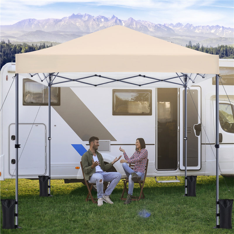 Multi-sized Pop-up Canopy with One-Push-To-Lock Setup Mechanism, Beige, 10' W x 10' D