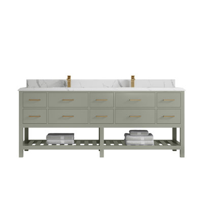 Canapé 84 po Parker X P 22 po Meuble-lavabo double D D Evergreen avec quartz Cove Edge