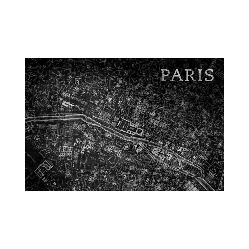 Map Paris, Vintage In Black by PI Studio - Wrapped Canvas Print, 66.04 cm H x 45.72 cm W x 3.175 cm D