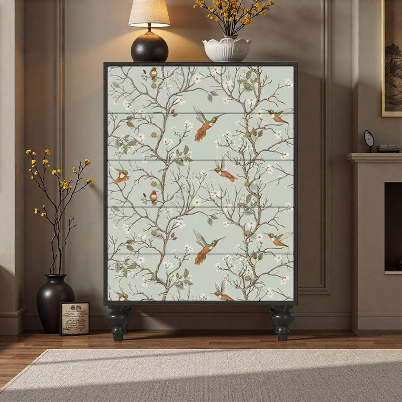 Commode 5 tiroirs French Floral, Noir