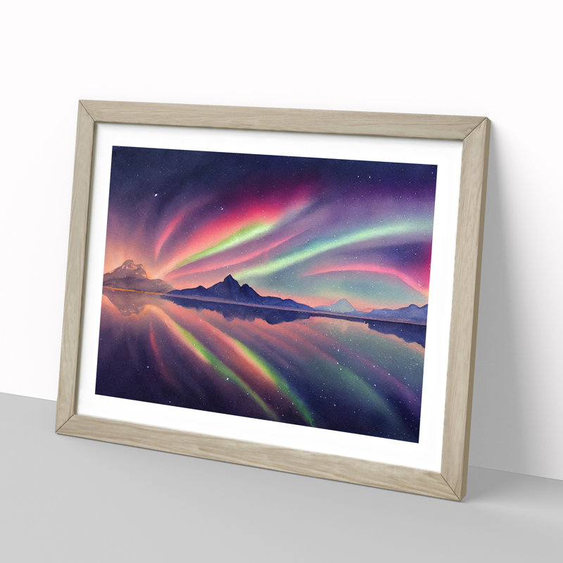XH1022-9739X Watercolour Aurora Borealis Vol.1 - Single Picture Frame Painting, Oak Framed, 46cm H x 64cm W x 2cm D