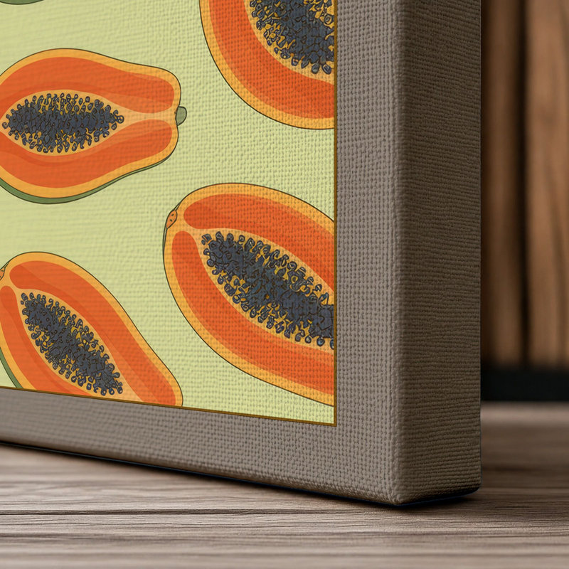 Papaya Halves Retro - Wrapped Canvas, 24x16 - 61.0 x 40.6 cm, Taupe Border