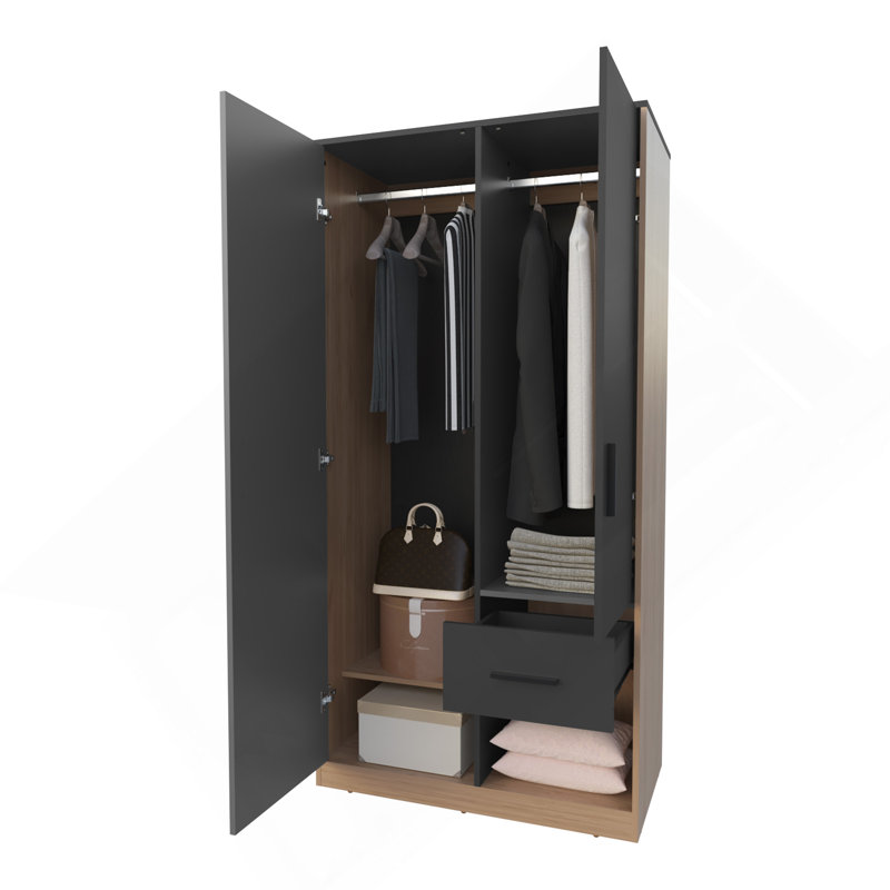 Armoire 1 tiroir 1 tiroir gris mat et chêne naturel