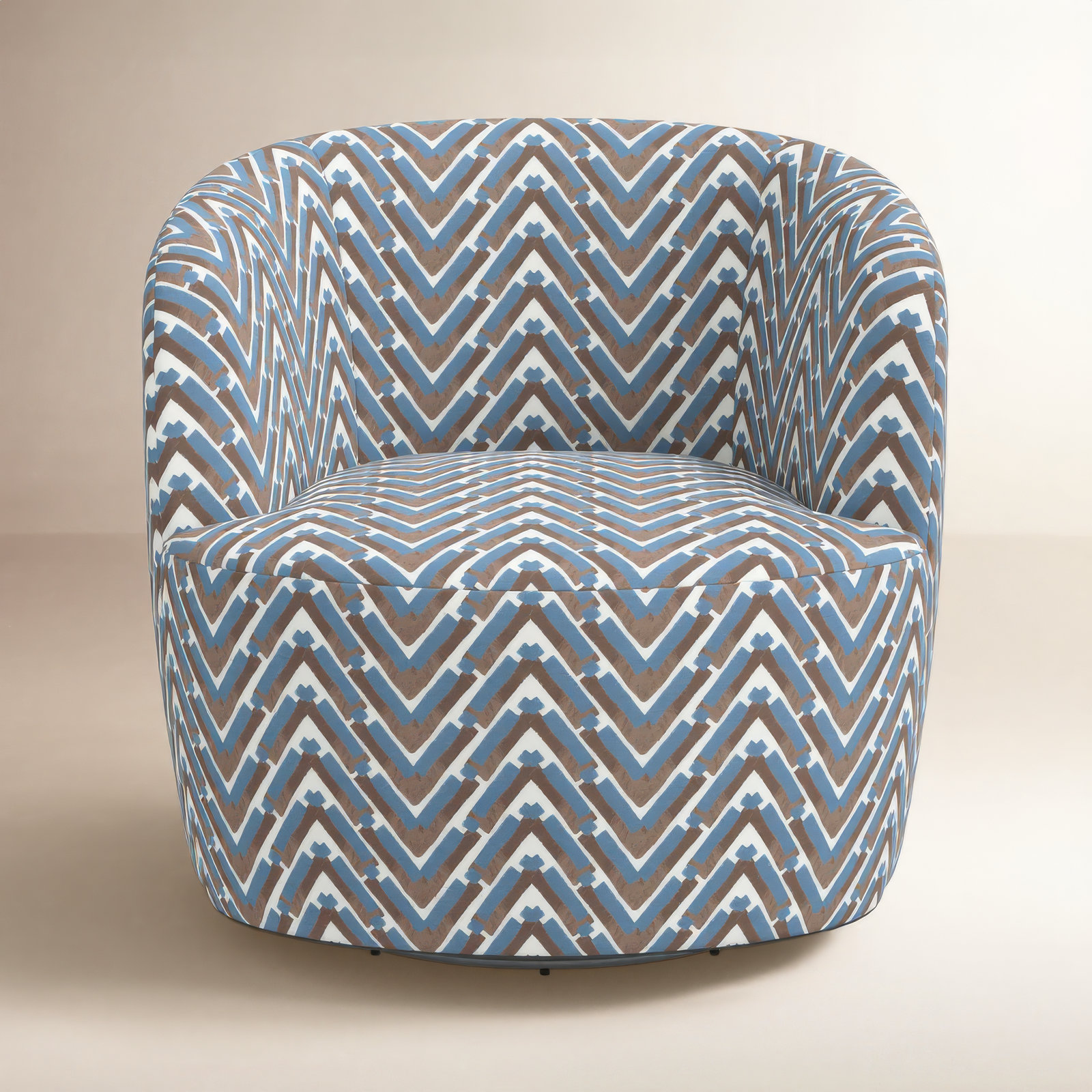 Mina Cotton Swivel Barrel Chair, Stroke Ocean Chevron