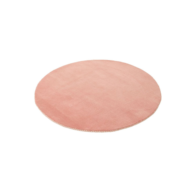 Solid Colour Wool Hand Woven Area Rug, Round 150cm, Antique pink and pink