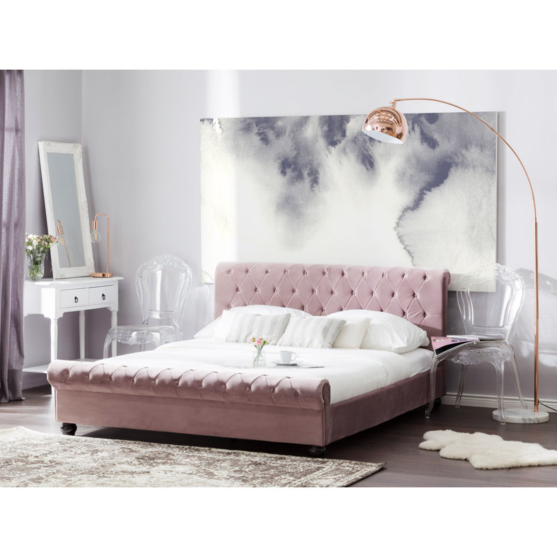 Mitzi Upholstered Bed, European Double (140 x 200cm), Pink