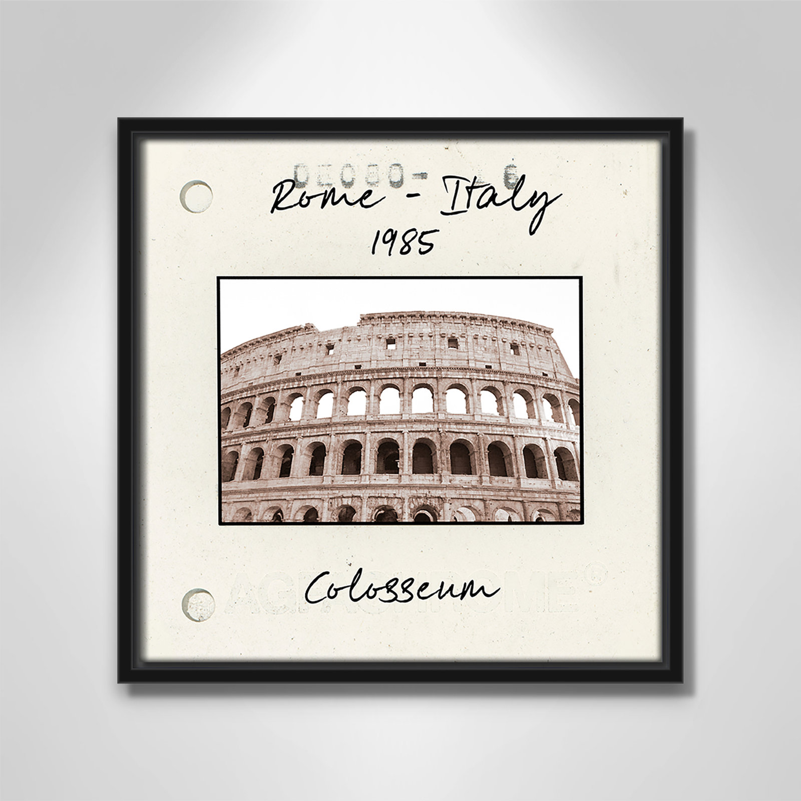 Travel Slide Collection "Rome, Italy - Colosseum" Print, 13.5" H x 13.5" W x 2" D, Black Floater Framed Canvas
