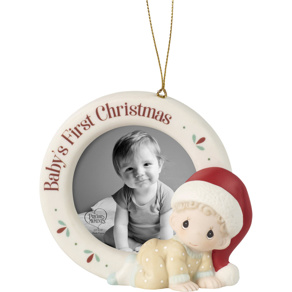 Baby's 1St Christmas Photo Frame Bisque Porcelain Photo Ornament Precious Moments