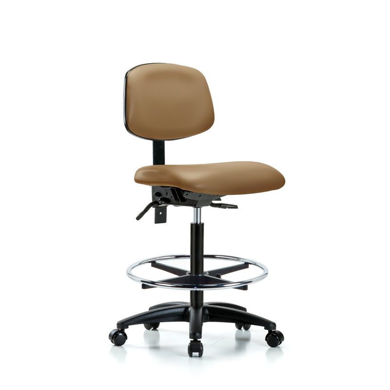 Barbosa Vinyl Drafting Chair, Casters, Included, Taupe