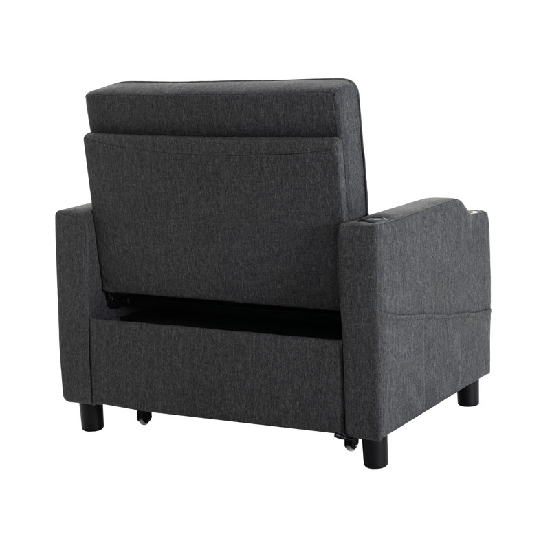 Compact 3-in-1 Convertible Sleeper Chair With Usb And Type-c Charging, Dark Gray