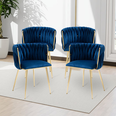 Ensemble de 4 chaises de salle à manger, chaises en velours avec pieds en métal doré, chaises d'appoint capitonnées pour le salon et la salle à manger modernes (bleu)