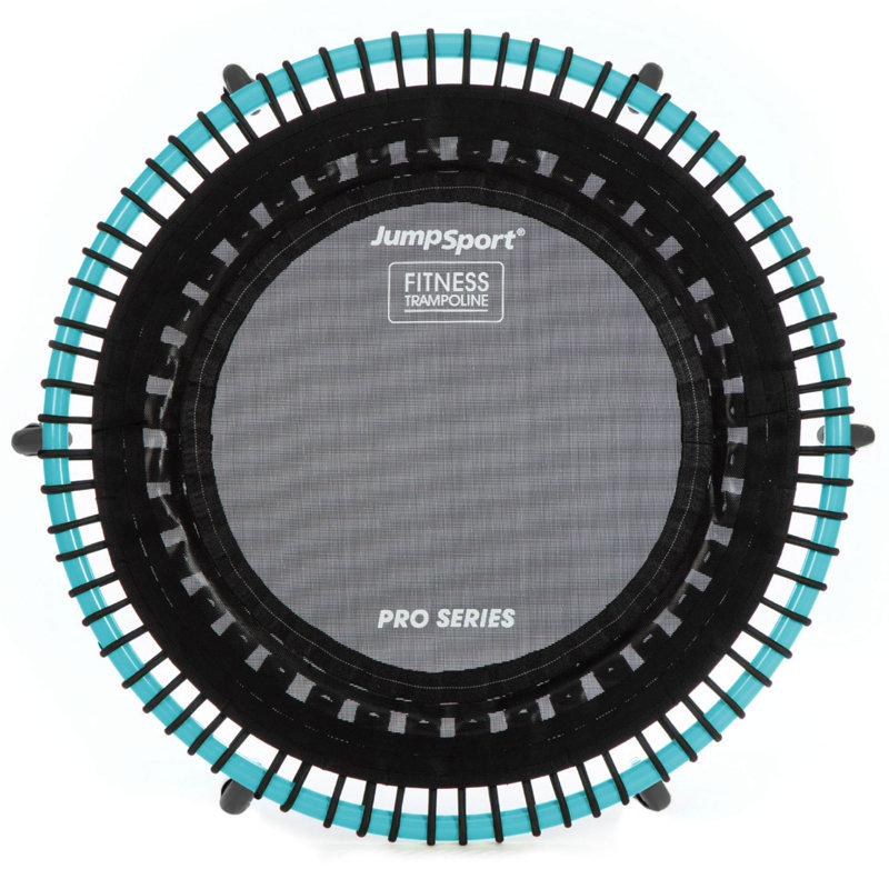Black and Teal Round Fitness Trampoline with Enclosure