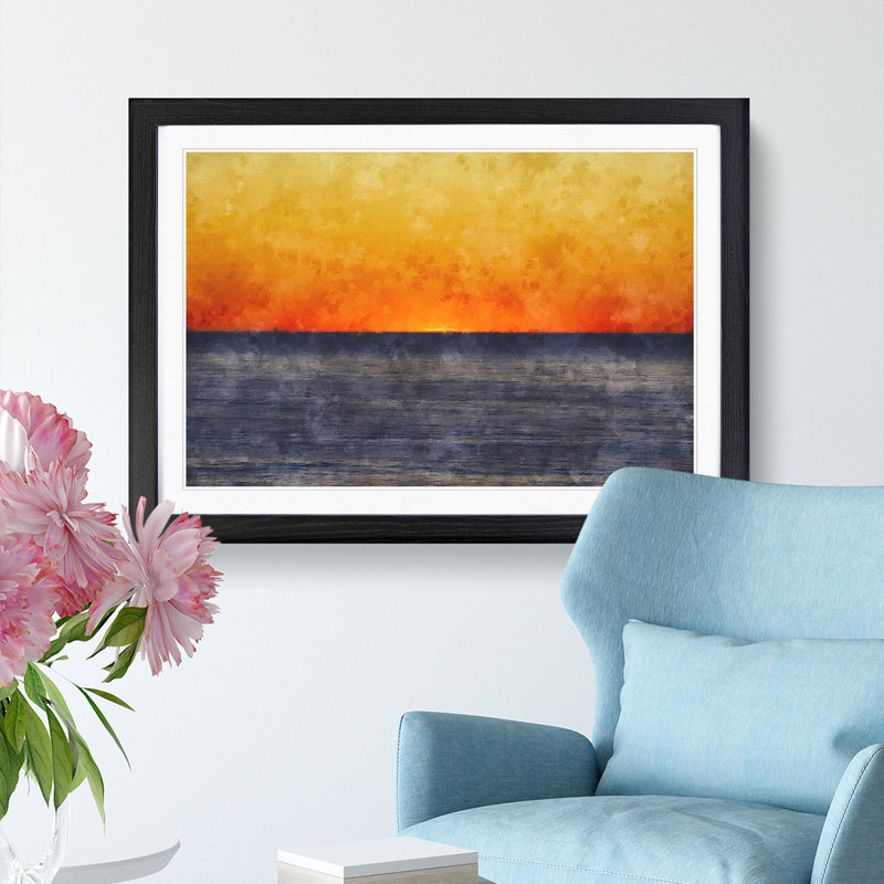 An Orange Sunset - Picture Frame Painting, Black Framed, 33cm H x 45cm W x 2cm D