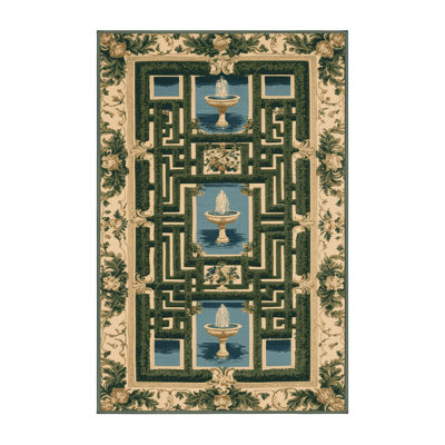Machine Washable French Green Area Rug