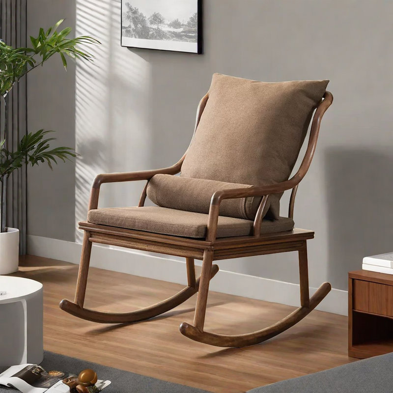 Chaise berçante en bois massif, Brun