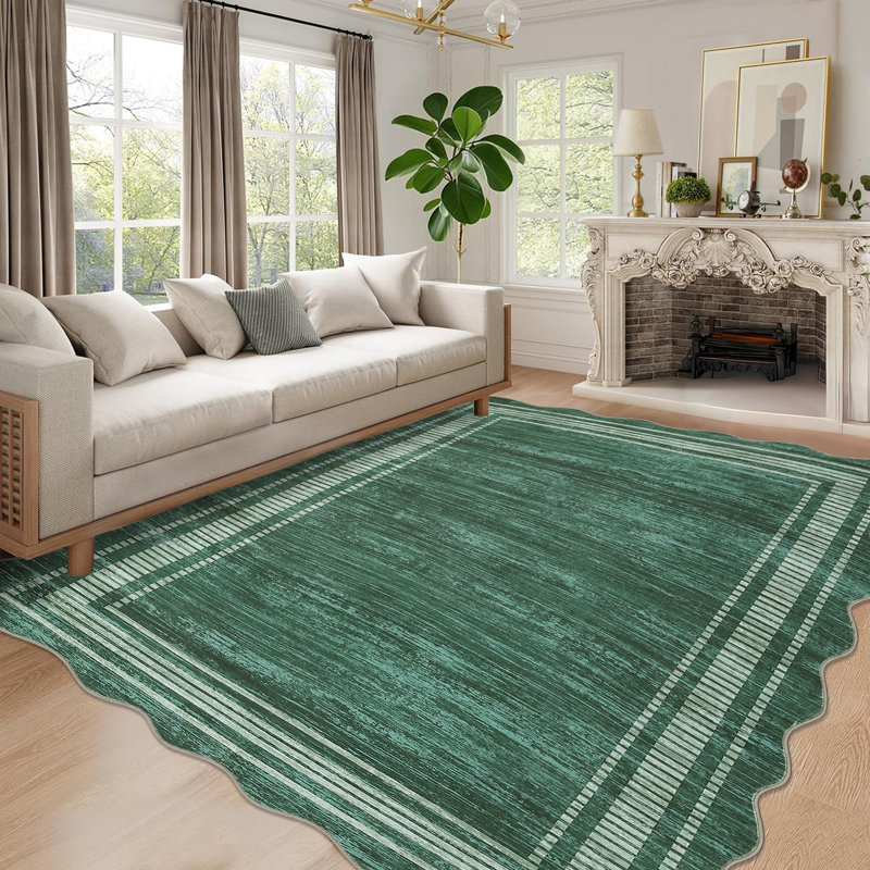 Machine Washable Rug with Rubber Backing Border Design Non-Slip Carpet for Living Room, Bedroom, Dining Room, Office, Playroom