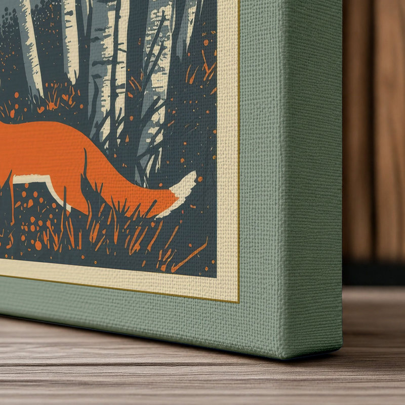 Fox in Birch Forest Scandinavian - Wrapped Canvas, 36x24 - 91.4 x 61.0 cm, Sage Border