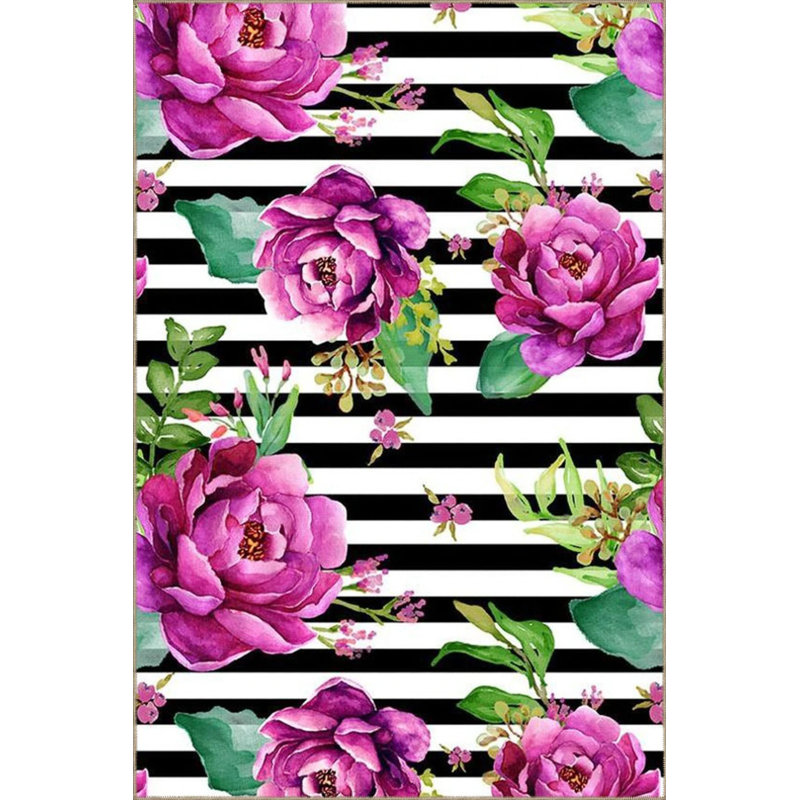 Purple Floral Colourful Patterned Woven Floor Carpet, Rectangle 2'4" x 4'