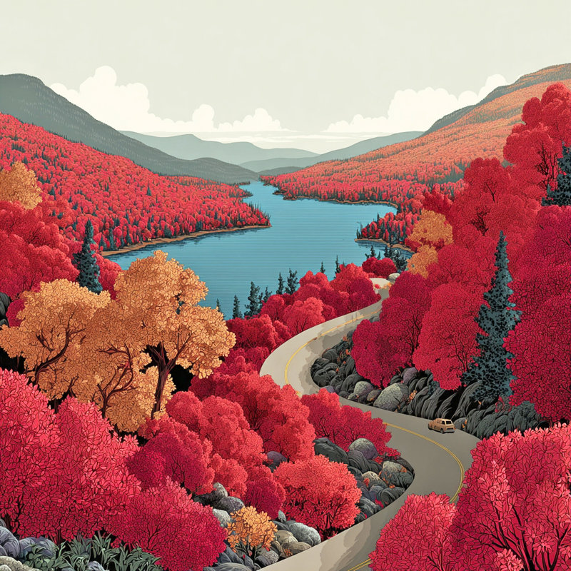 «Winding Road with Autumn Valley», art mural sur toile tendue