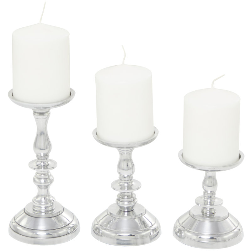 Chandelle de table en aluminium 3 pièces, Argent