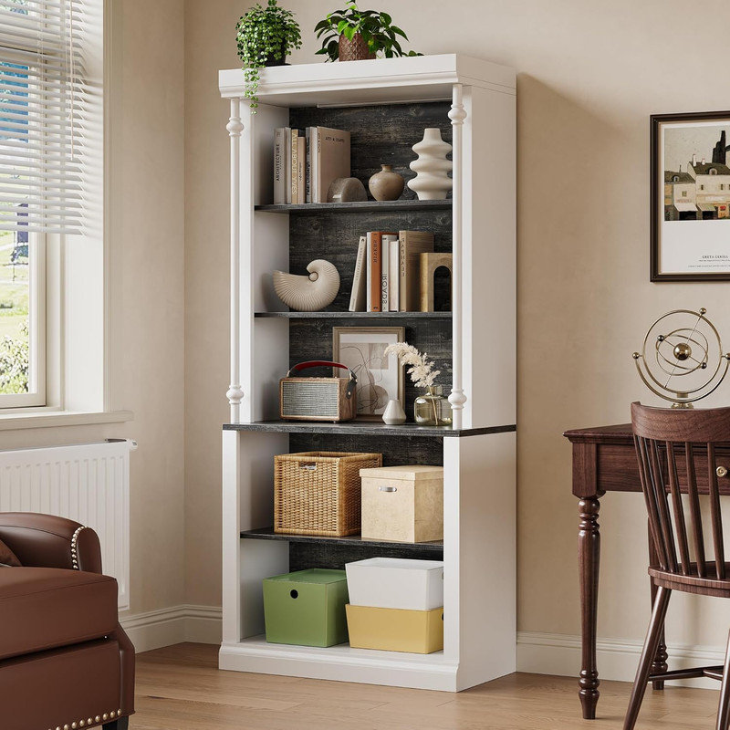 Bibliothèque à 5 niveaux à colonne romaine avec lumières DEL, étagère de rangement réglable pour bureau à domicile