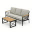 Ensemble de conversation de terrasse 69,3 po à 3 sièges profonds avec housses de coussin lavables à la machine + table basse HDPT, ensemble de conversation extérieur en acier toutes saisons avec sommier à lattes à drainage rapide pour terrasse / patio / cour arrière
