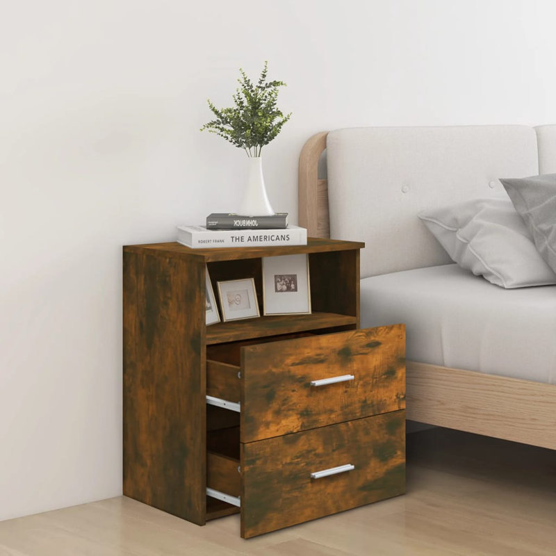 Isia 2 Drawer Bed Cabinet, Smoked Oak, Individual