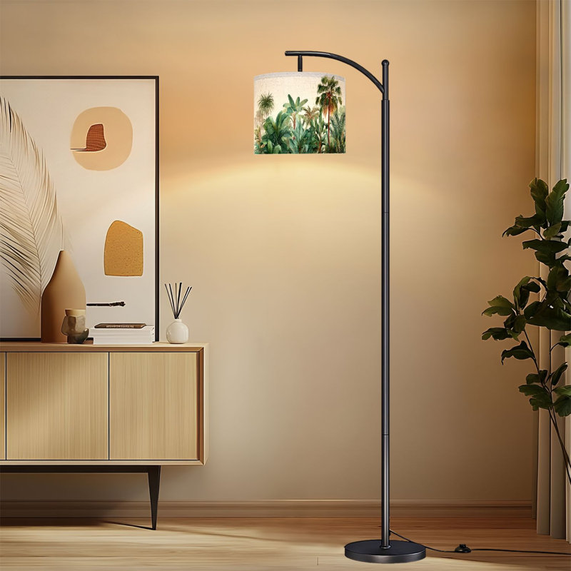 Lampe sur pied à arc avec abat-jour ajustable Tropical Beach House Vintage rustique Boho Palm Tree Coconut Lampe sur pied tropicale