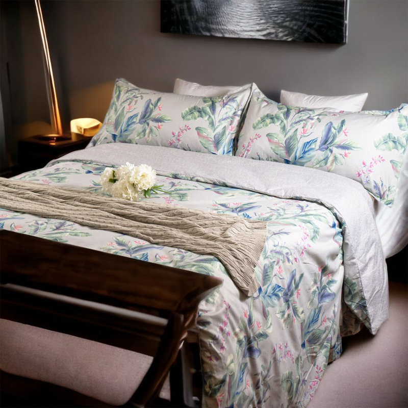 Ensemble de housse de couette réversible en microfibre bleu / blanc / vert Elle 3 pièces