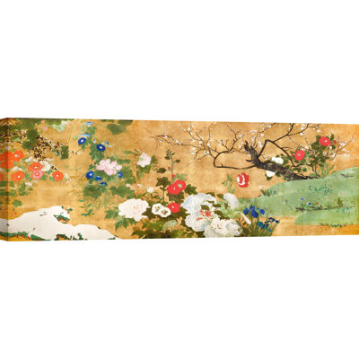 Japanese Screen: Flowers Of The Four Seasons by Ippo Saito - Wrapped Canvas Print