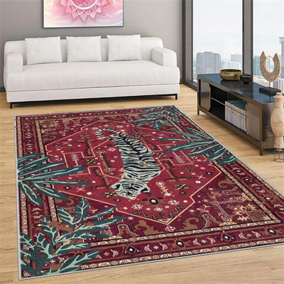 Tiger Washable Rugs Red, Area Rugs For Living Room, Soft Large Vintage Bedroom