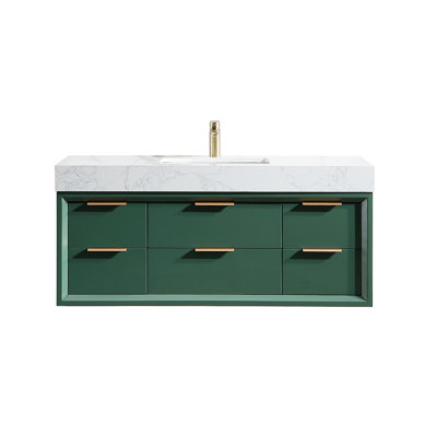Wall Mounted Floating Wood Vanity Cabinet With White Acrylic Top