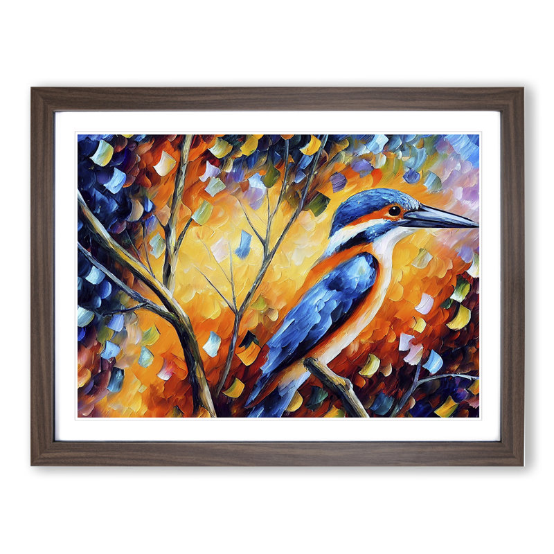 Kingfisher Bird Vol.5 Abstract - Framed Print, 46cm H x 64cm W x 2cm D, Walnut