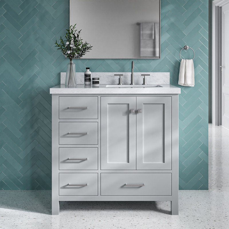 Cambridge 37'' W Single Vanity, Carrara Marble, Brushed Nickel, Gray