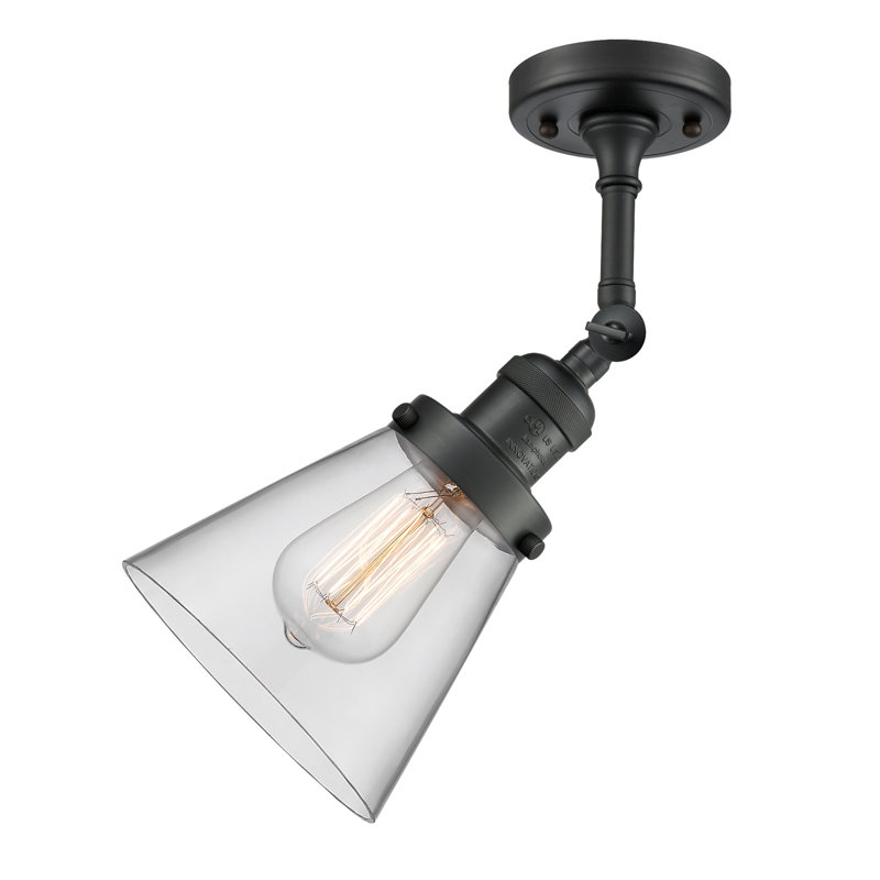 Cone 1 Light Sconce, 60 Watt Vintage Incandescent Bulb, Clear, Matte Black