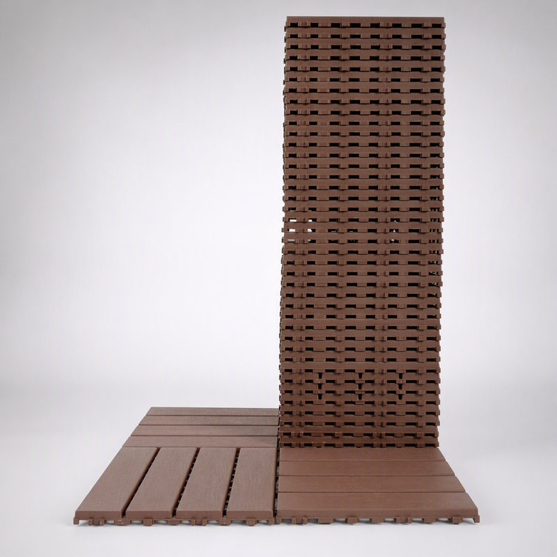 Dalles de terrasse emboîtables en plastique durable, paquet de 44, 30 x 30 cm, imperméables et faciles à installer pour une utilisation intérieure et extérieure, marron