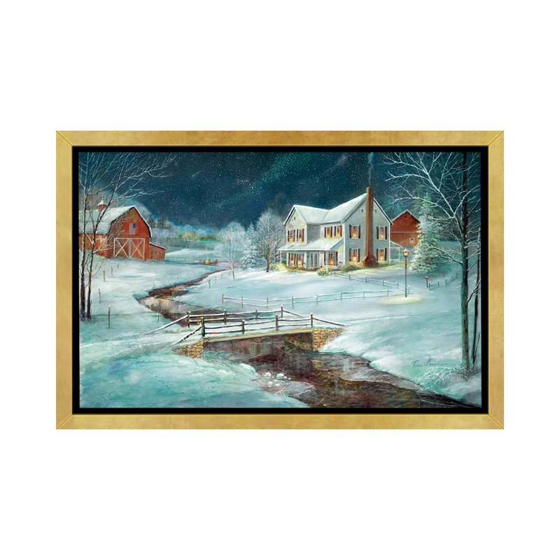 «Winter Serenity» par Ruane Manning - Peinture, H 40 po x l 60 po x 1,5 po, Cadre flottant doré