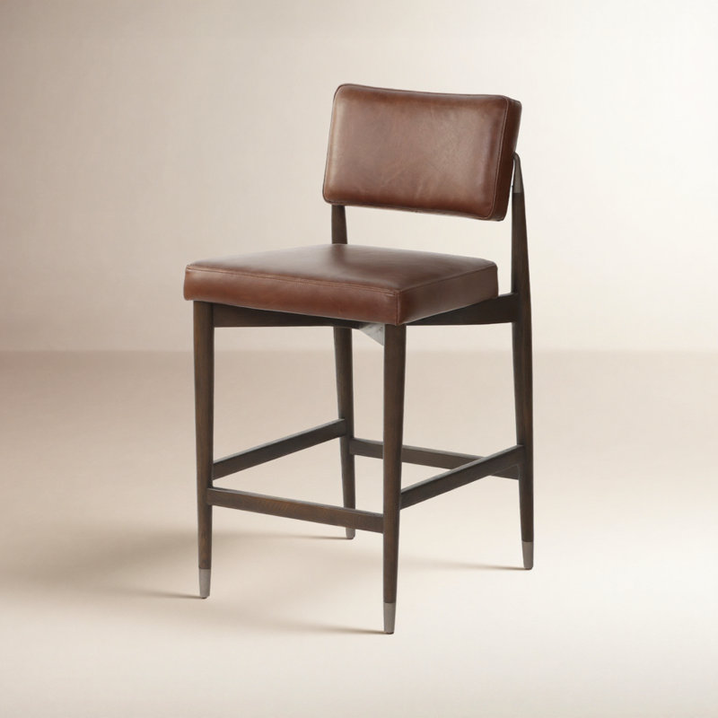 Anton Upholstered Stool, Counter Stool (27" Seat Height), Cognac Genuine Leather
