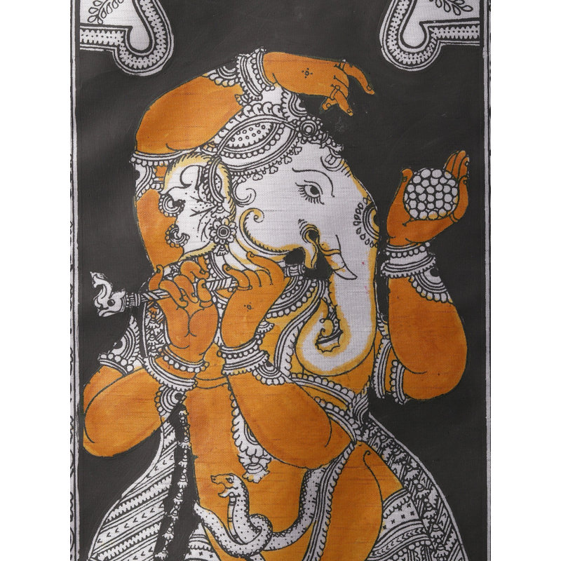 «Lord Ganesha Dancing and jouant de la flûte», peinture de Pattachitra | Aquarelle sur soie